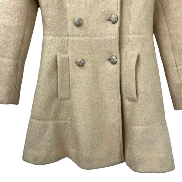Vintage Guess Women's S Peacoat Cream Wool Blend Double Breasted Fit Flare Coat - Picture 11 of 16